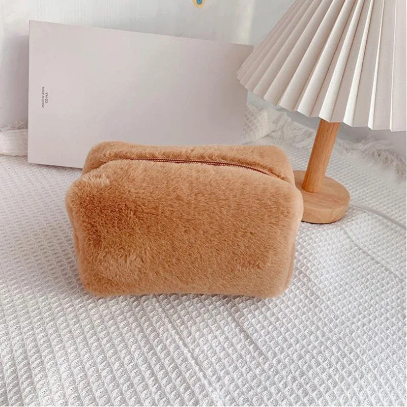 sac à cosmétiques en peluche, sac de rangement pratique, trousse de toilette de grande capacité, sac multi-couches et compartimenté