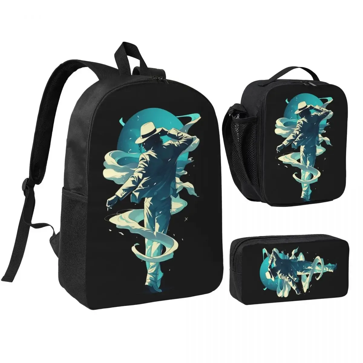sac à dos michael jackson 3 pièces/ensemble pour étudiant, sac à dos de lycée, sac à lunch, trousse à crayons, ensemble de trois pièces imprimées.