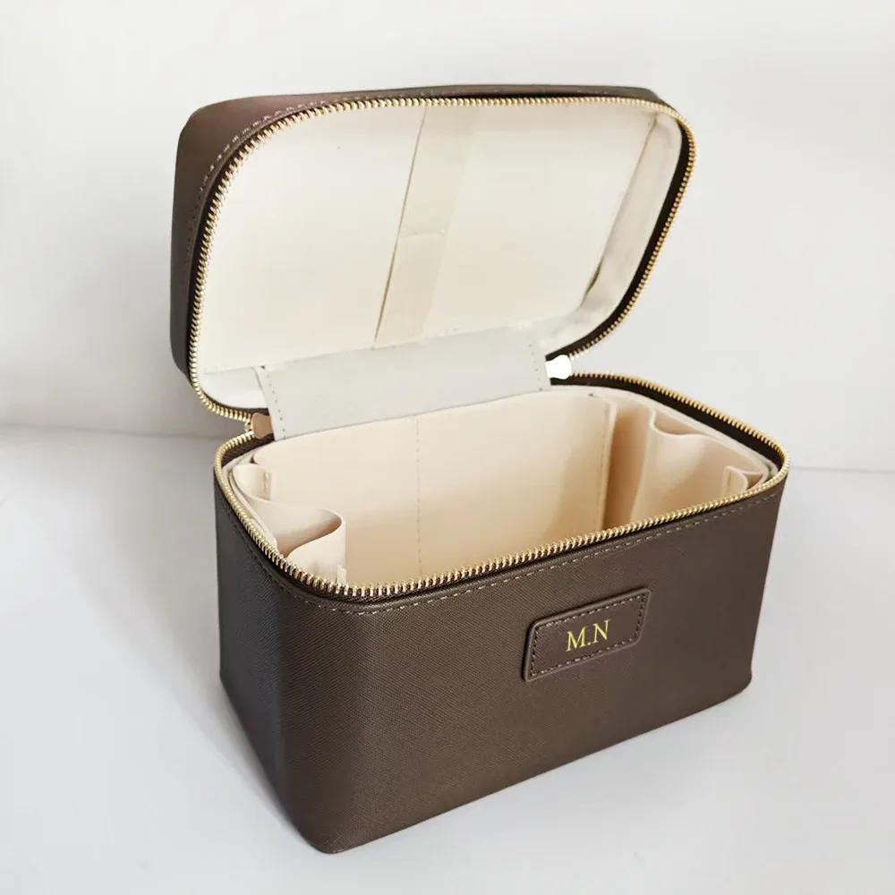 sac de maquillage personnalisable avec initiales pour femmes, grande capacité, lettres personnalisées, trousse de toilette de voyage pour femmes, boîte de rangement pour cosmétiques