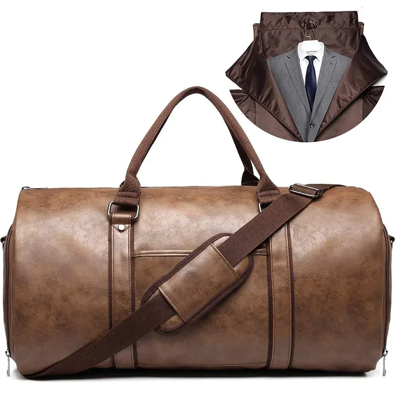 Costume vêtement sac à bandoulière en cuir PU grande capacité bagages de voyage sacs à main d'affaires pliable Convertible fourre-tout hommes sacs