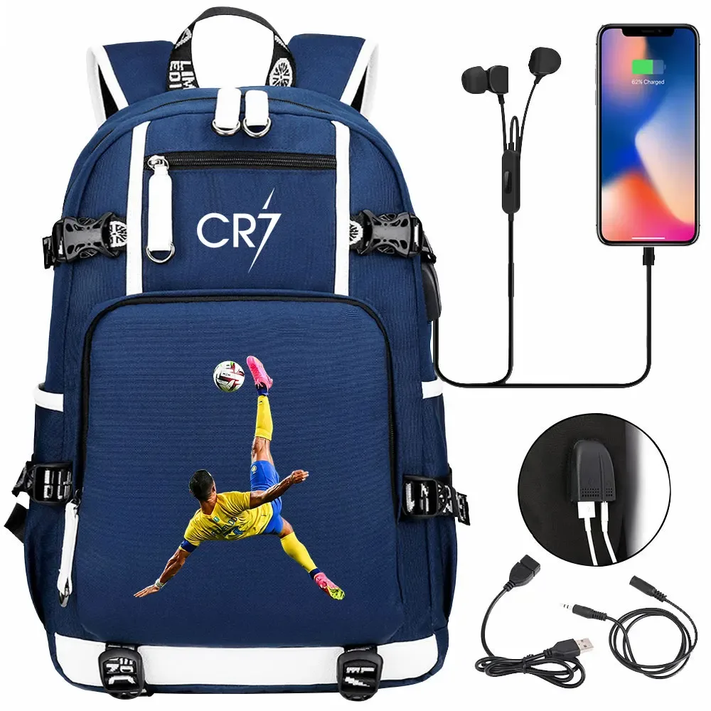 football star cr7 usb adolescents étudiant cartable femmes hommes ordinateur portable voyage sport sac à dos fille garçons enfants retour à l'école livre sacs