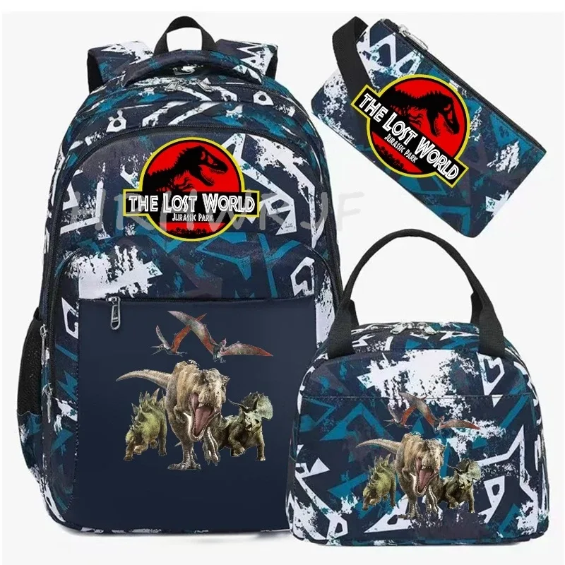 sac à dos jurassic world park, sac à dos de voyage camouflage dinosaure avec sacs à lunch, sacs d'école pour ordinateur portable pour femmes et hommes, 3 pièces
