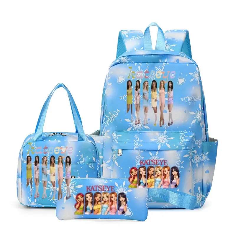 sacs à dos katseye à imprimé amusant, ensemble de 3 pièces, sacs d'école en nylon pour ordinateur portable pour femmes, pour adolescentes, garçons, étudiants, enfants, kawaii