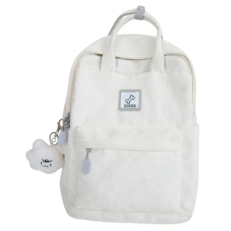 sac à dos en velours côtelé à rayures pour femme, cartable pour adolescentes, garçons, petit, harajuku, pour étudiante