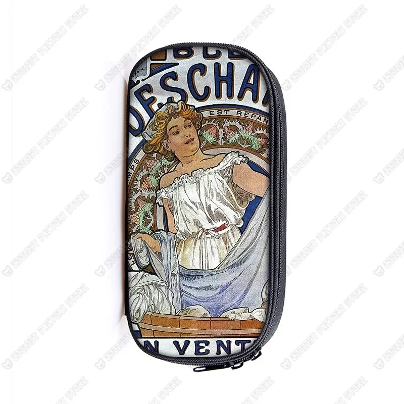 trousse de maquillage imprimée par alphonse mucha, trousse de maquillage pour femme, trousse de maquillage pour adolescent, étuis à crayons, étuis à cosmétiques