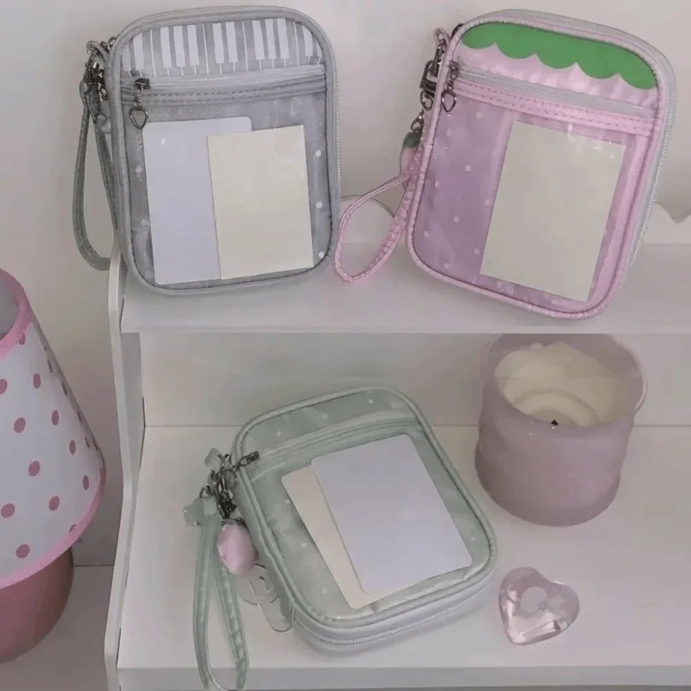Porte-passeport de style coréen, motif fraise, sac de rangement pour billets en forme de piano, multi-compartiments, à pois, portefeuille de voyage compact pour femme