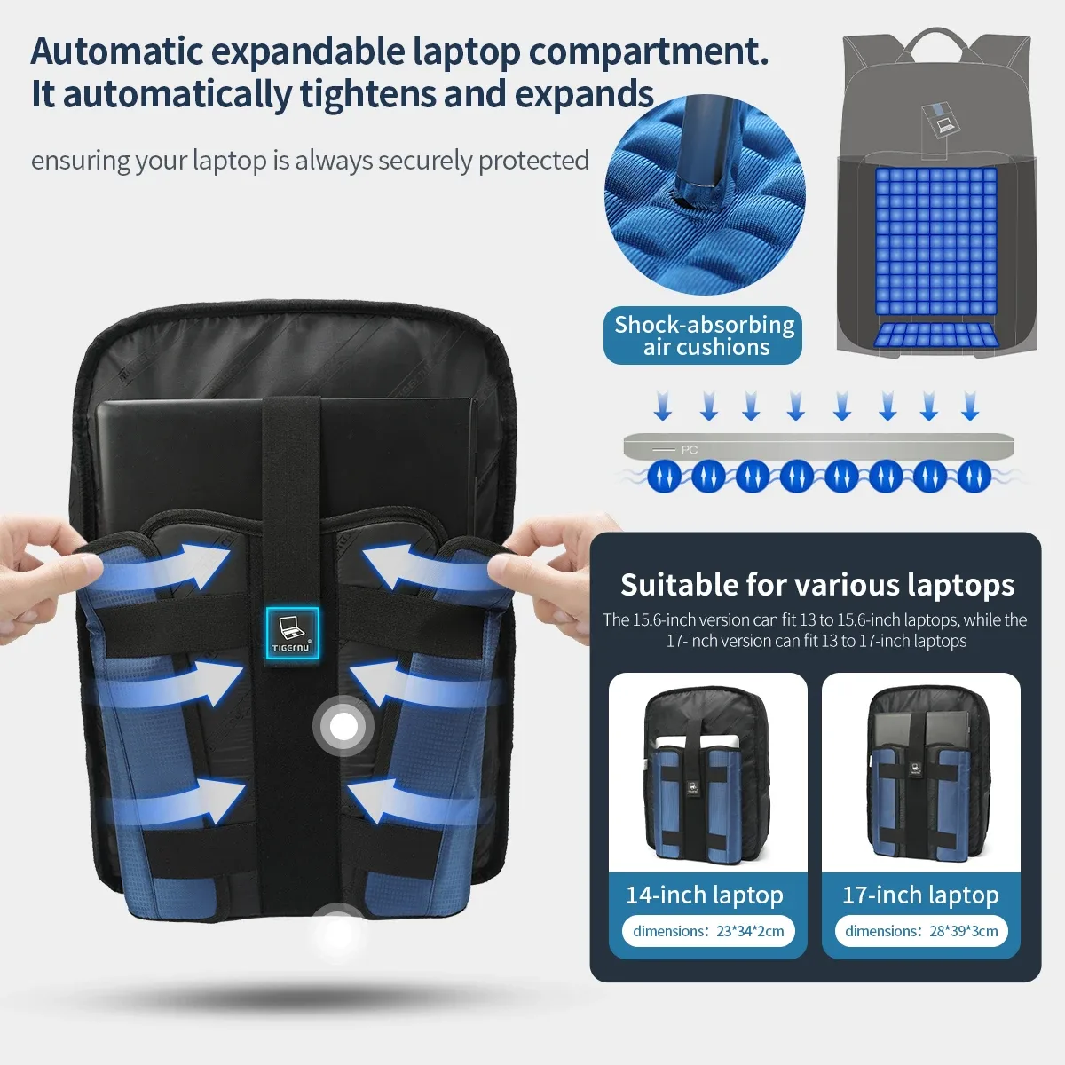sacs à dos de voyage tigernu pour hommes, sacs à dos pour ordinateur portable de 14, 15,6 et 17 pouces, sacs à dos d'affaires pour les voyages, sacs à dos scolaires