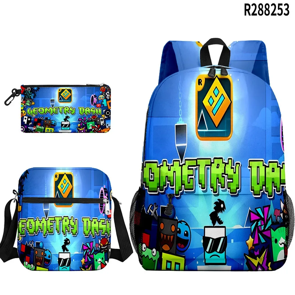 populaire cool geometry dash 3d imprimé 3 pièces/ensemble sacs d'école pour élèves sac à dos pour ordinateur portable sac à dos sac à bandoulière incliné trousse à crayons