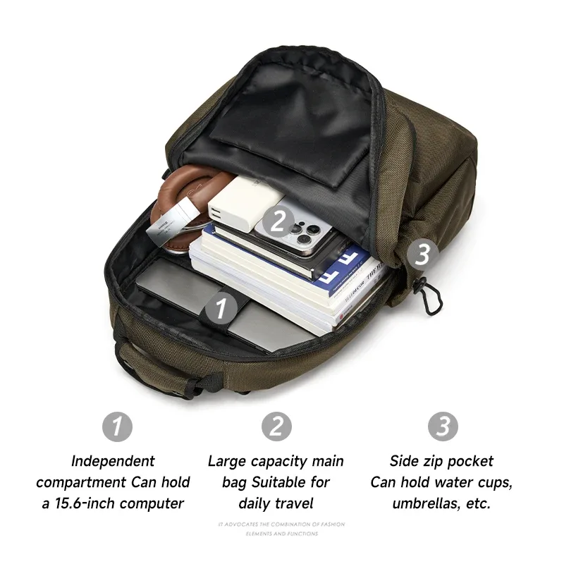 style simple étanche grande capacité hommes voyage sac à dos noir marron extérieur sac à dos 16 pouces ordinateur portable adolescents sac d'école