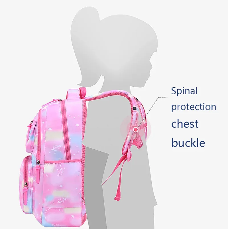 sac à dos d'école à motif nuage, rose, violet, bleu, style princesse, mignon, imperméable, kawaii