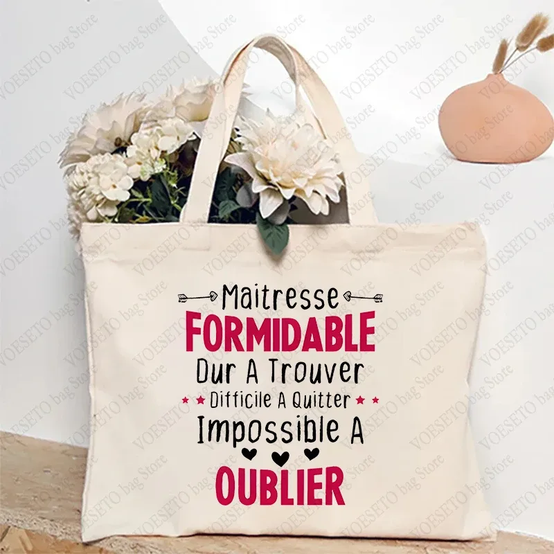 sac fourre-tout à thème enseignant, sac à bandoulière d'école inspiré avec motif de style français, sac à main à motif éducatif cadeau maitresse d'école