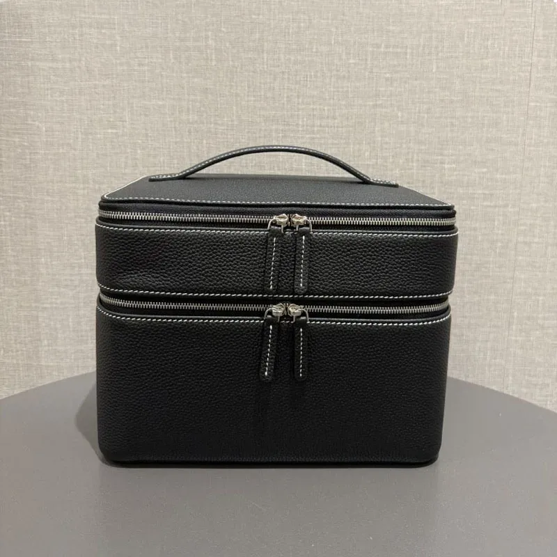 trousse de maquillage grande capacité en cuir de vachette première couche, sac de maquillage multifonctionnel, sac à bijoux de voyage, sac de rangement