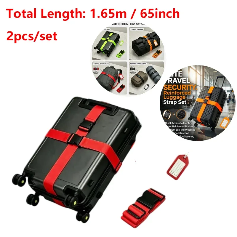 ensemble de 2 pièces - (1 sangle de bagage de 1,65 m, 1 étiquette de bagage) sangles et cordons de bagage lumineux en 4 couleurs, adaptés aux valises, sacs à main, accessoires de renfort pour bagages de voyage, identification rapide des bagages, un excellent cadeau de noël pour la famille.