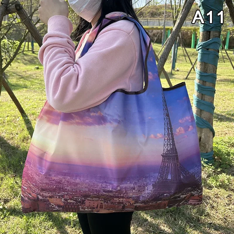 sac de courses pliable, nouvelle mode, sac de rangement d'épicerie réutilisable, sac à main à bandoulière portable en nylon, fourre-tout de voyage