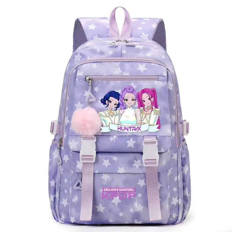 sac à dos d'étudiant imprimé kpop demon hunters, cartable de grande capacité pour adolescents, sac à dos de voyage pour ordinateur portable pour femmes