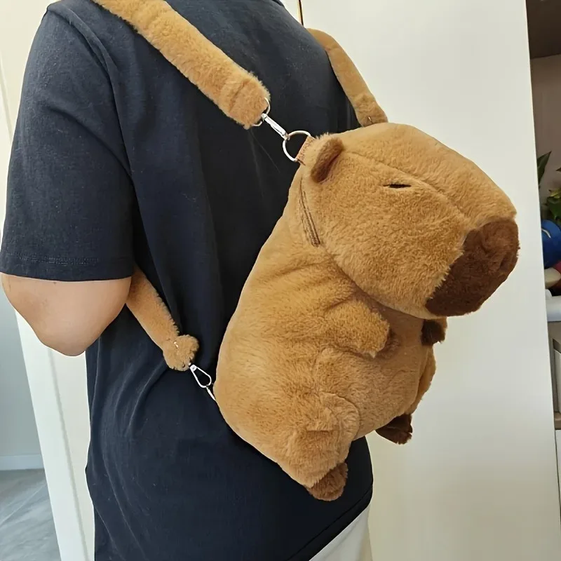 sac à dos en peluche capybara, mignon animal rempli doux marron clair avec rangement multifonctionnel pour les yeux, idéal pour le coussin de canapé, la décoration de la maison