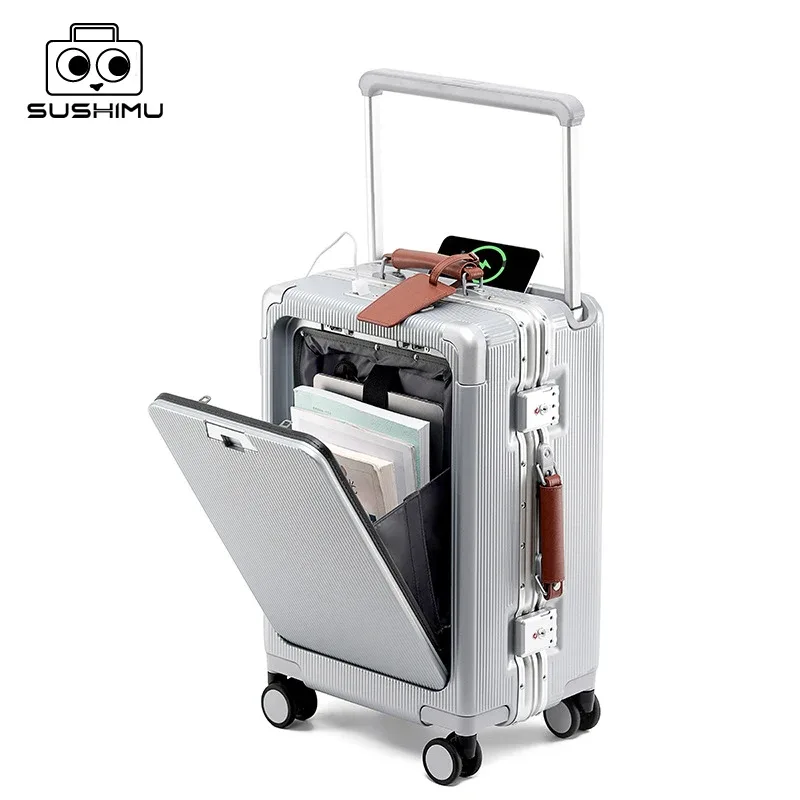 SUSHIMU – bagage à roulettes large, ouverture frontale, multifonctionnel pour femmes, petite boîte d'embarquement légère de 20 pouces, valise pour hommes de 24 pouces