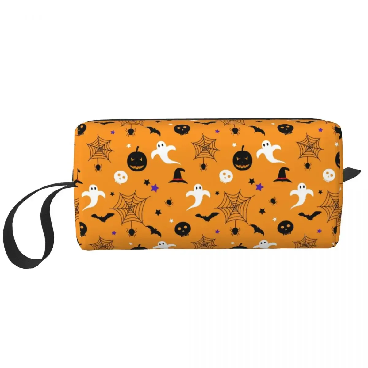 trousse de toilette personnalisée pour femme, chauves-souris enchantées en gris clair sur noir, trousse de maquillage de sorcière occulte gothique, trousse de rangement de beauté dopp