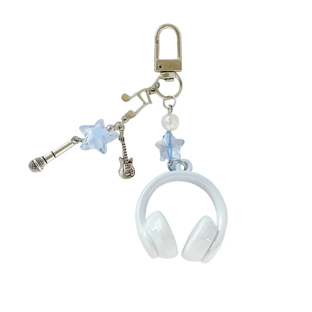 écouteurs de musique noirs, chaînes pour téléphone portable, petit pendentif musical à bouton-poussoir, pendentif créatif de décompression pour sac à dos, porte-clés