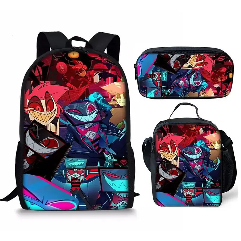 hôtel hazbin sac à dos cartable sac à déjeuner trousse à crayons ensemble cadeau pour enfants étudiants