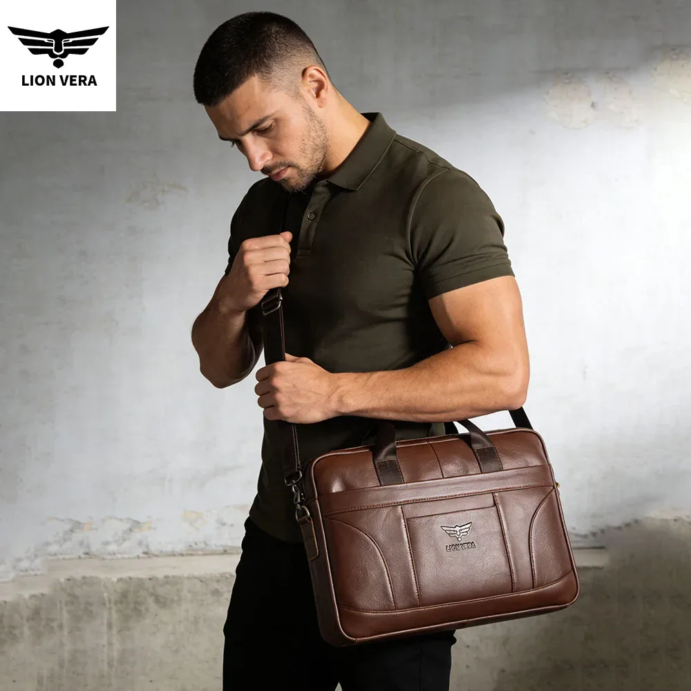 lion vera – porte-documents d'affaires en cuir véritable, noir, 15.6 pouces, sac d'ordinateur de bureau pour hommes, sacs à main de luxe, porte-documents pour ordinateur portable