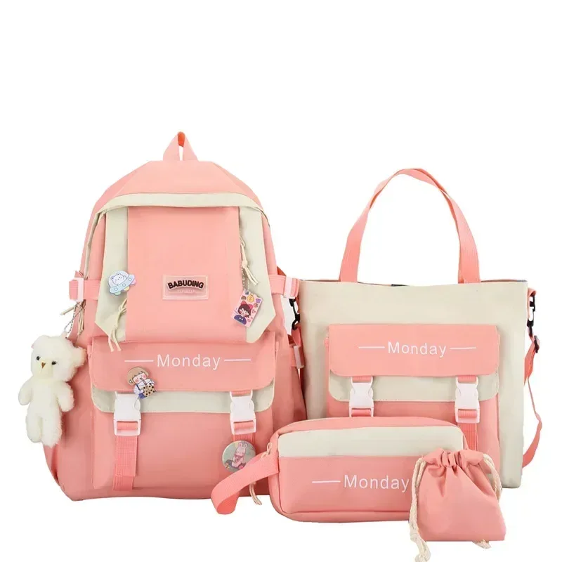 4 pièces nouvelle mode enfants école sac à dos mignon femmes sac à dos bookbag pochette d'ordinateur pour adolescents filles étudiants sac à dos mochila