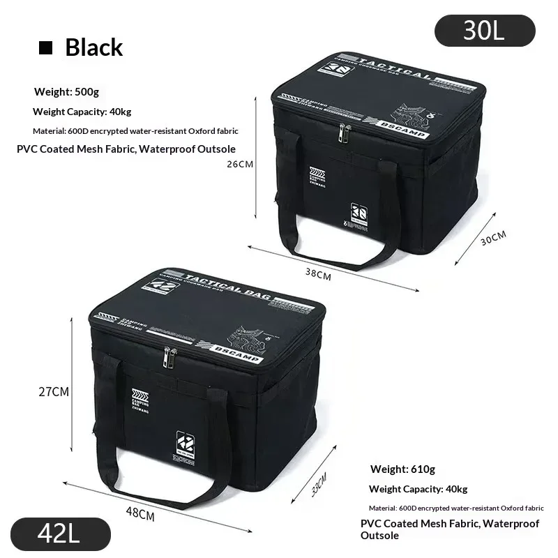 sac de rangement tactique pour le camping 30-42l - boîte pliable isolée pour pique-nique, vaisselle et équipement de terrain, imperméable