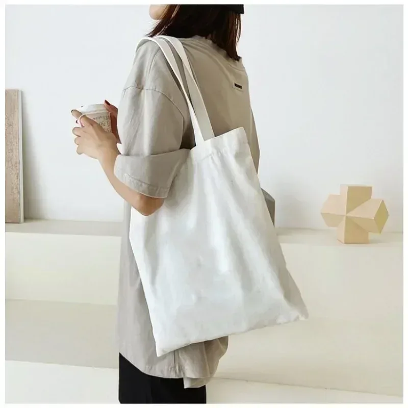 sac à bandoulière de grande capacité en toile noire et blanche, fourre-tout pliable en coton écologique, sac de shopping réutilisable, diy