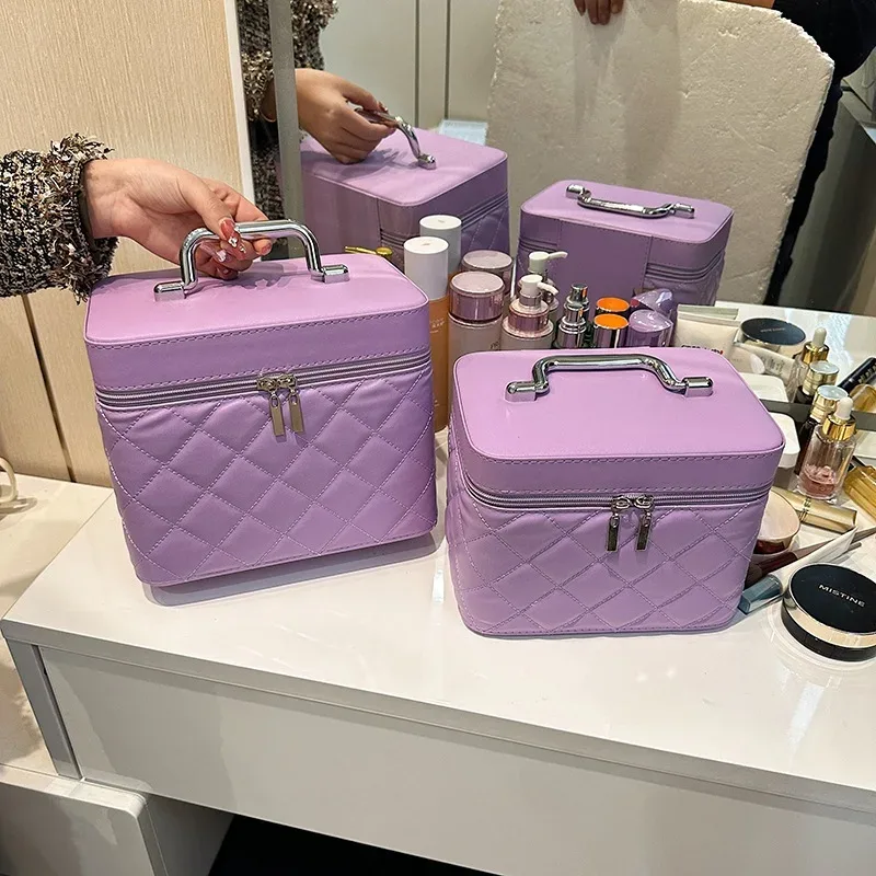 sac à cosmétiques en cuir pu pour femmes, étanche de haute qualité, étui à cosmétiques portable de grande capacité, organisateur de valise de voyage de maquillage