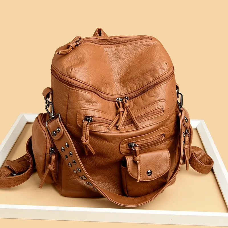 2025 mode femmes sac à dos en cuir pu voyage pochette d'ordinateur école collège bookbag sac à dos décontracté sac à dos étanche pour fille dame