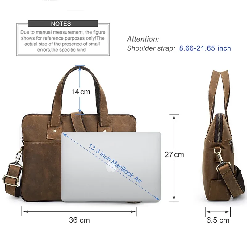 contact's – mallette en cuir véritable pour hommes, sac à main vintage pour ordinateur portable, sac à bandoulière décontracté grande capacité, sacoche pour macbook 13 ''16''