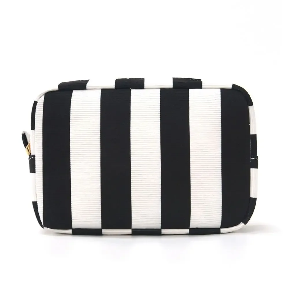 sac de rangement durable en velours côtelé noir, vert, rouge, grande capacité, sac de voyage pour maquillage, design à rayures, trousse de maquillage pour femmes et filles