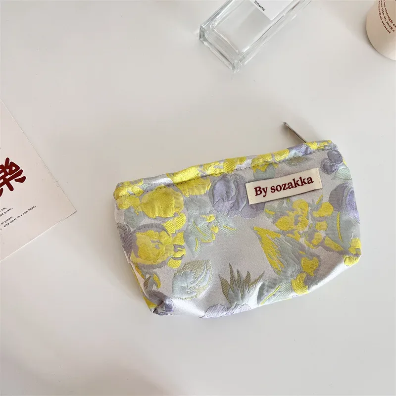 sac de rangement de cosmétiques de voyage à fleurs, mode coréenne, portefeuille kawaii pour femmes, kits de maquillage, sacs à main, trousse à crayons pour téléphone, pochette de rangement