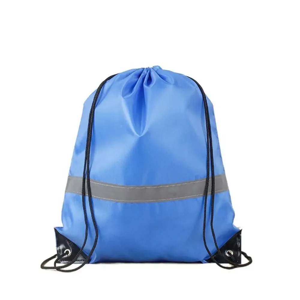 sac à dos de sport à cordon de serrage avec bande réfléchissante, sac à bandoulière en polyester 210d imperméable, couleur unie, portable