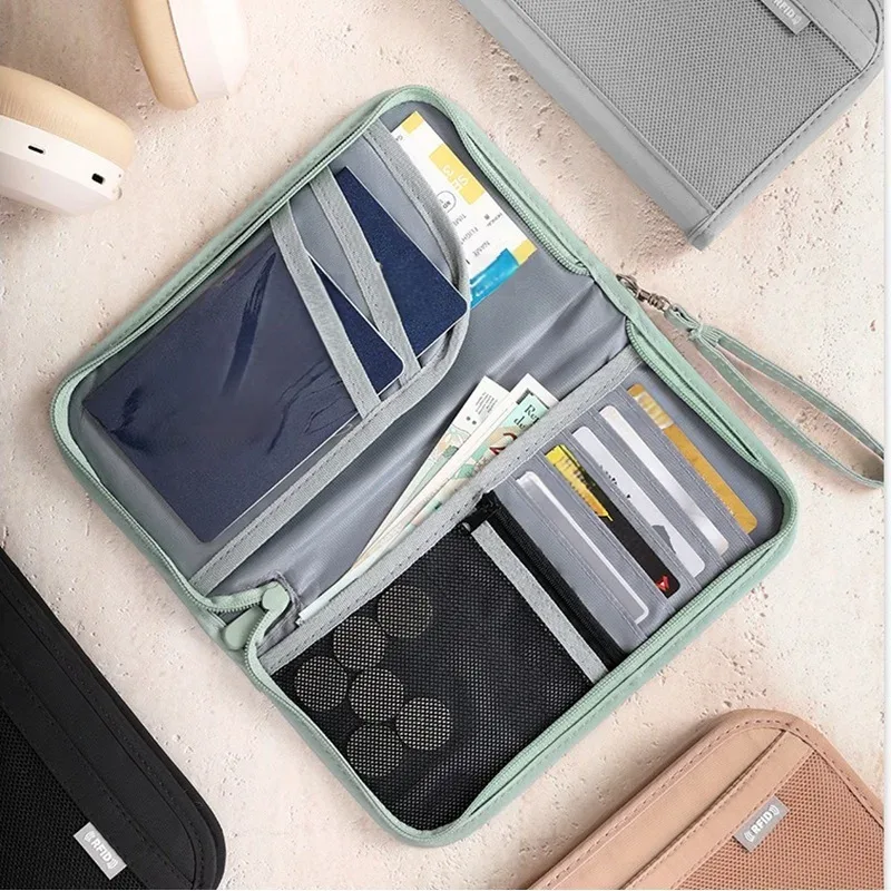 porte-passeport quotidien et de vacances, organiseur de documents multi-emplacements avec fermeture éclair pour passeports, billets d'avion, cartes et argent liquide