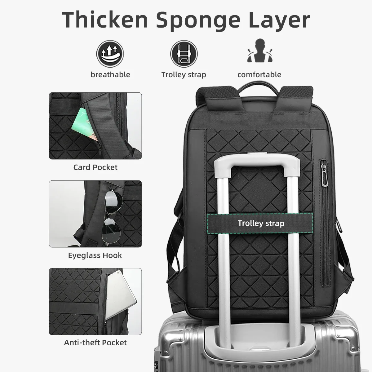 hcankcan-sac à dos de voyage de grande capacité, sac pour ordinateur portable 15.6 ", sac à dos d'affaires étanche, sac à dos scolaire, sac de travail durable