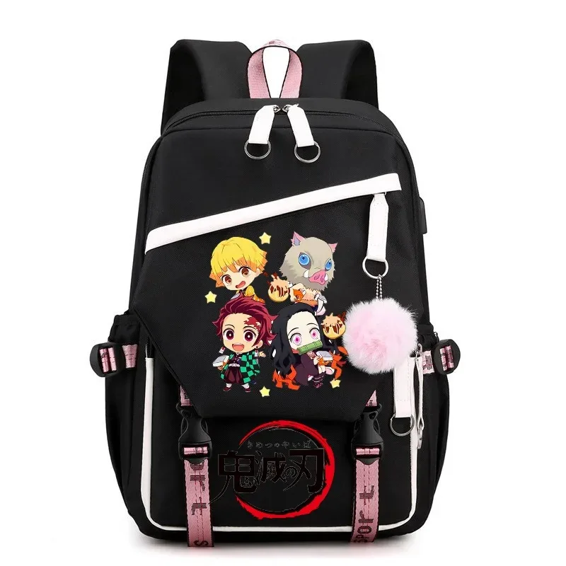 sac à dos demon slayer nezuko kamado, sac à dos patchwork de grande capacité pour femmes et hommes, sac à dos de voyage, de sport, décontracté, pour adolescents, sac d'école pour ordinateur portable