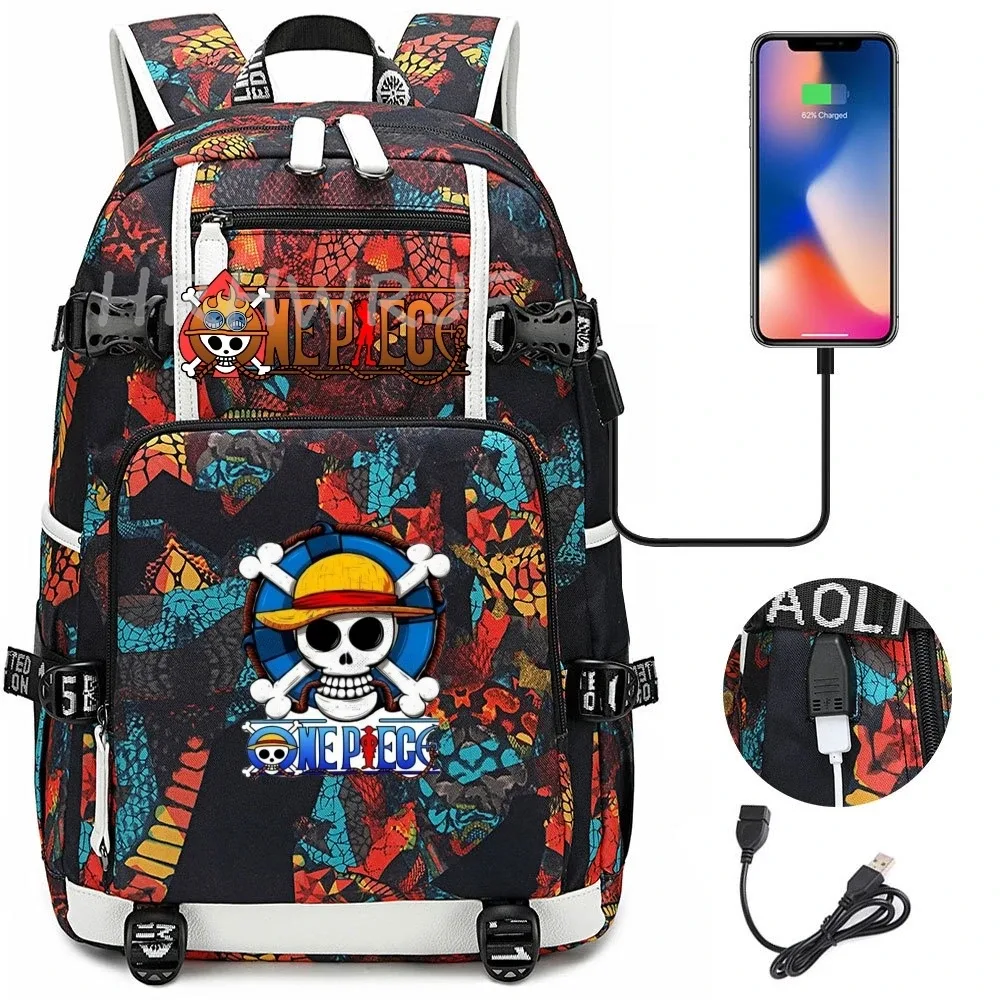 sac à dos camouflage one piece, sac à dos pour ordinateur portable, anime monkey d luffy, sacs d'école pour adolescents, pour garçons et filles, capacité sportive, décontracté, randonnée, mochila