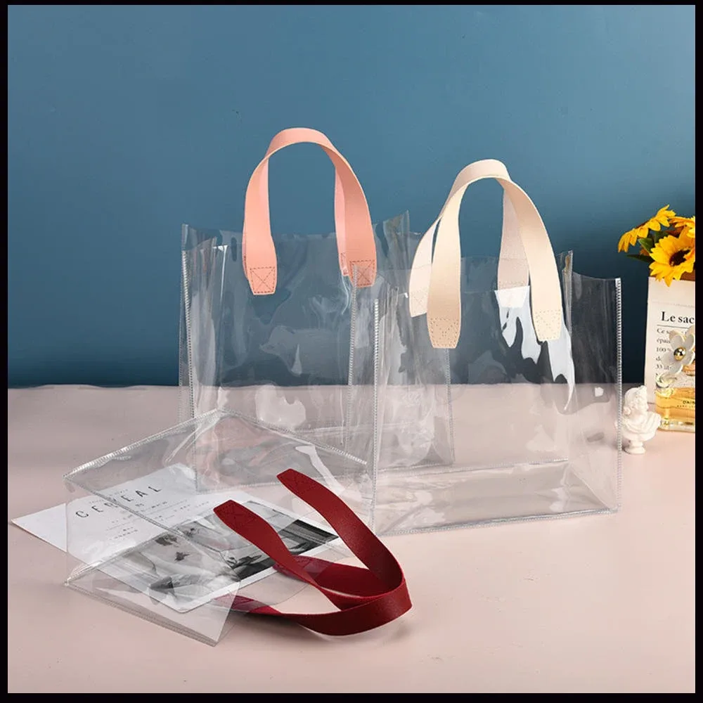 Fourre-tout en PVC transparent de grande capacité, sac à provisions en plastique, sac de rangement pour cosmétiques en MSI, sac cadeau, accessoires de voyage en plein air