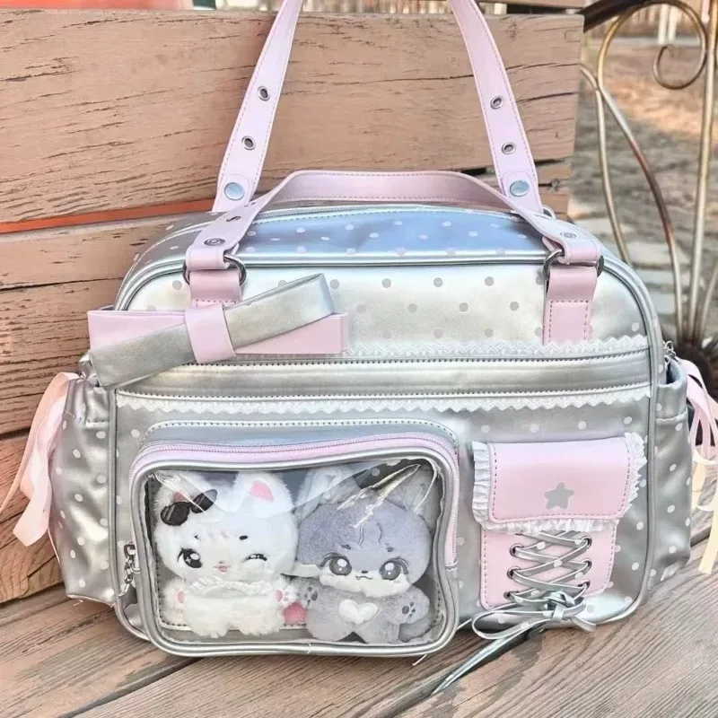 sac fourre-tout transparent ins au design kawaii anime, grande capacité, sac à bandoulière ita boston pour étudiante