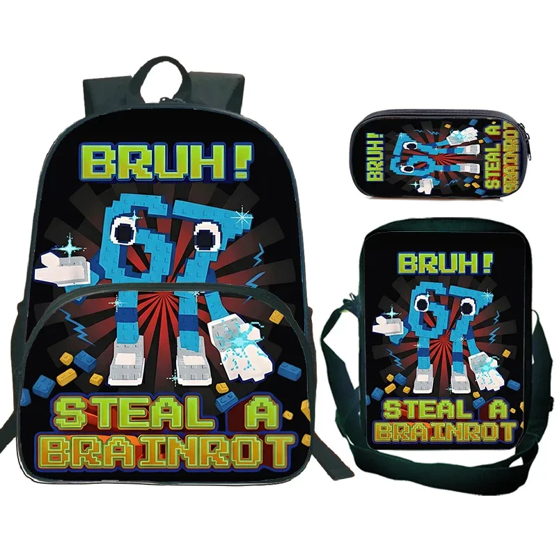 nouvel ensemble de 3 sacs à dos imprimés 67 six seven pour élèves du primaire, sac à déjeuner, trousse à crayons, sac d'école pour enfants