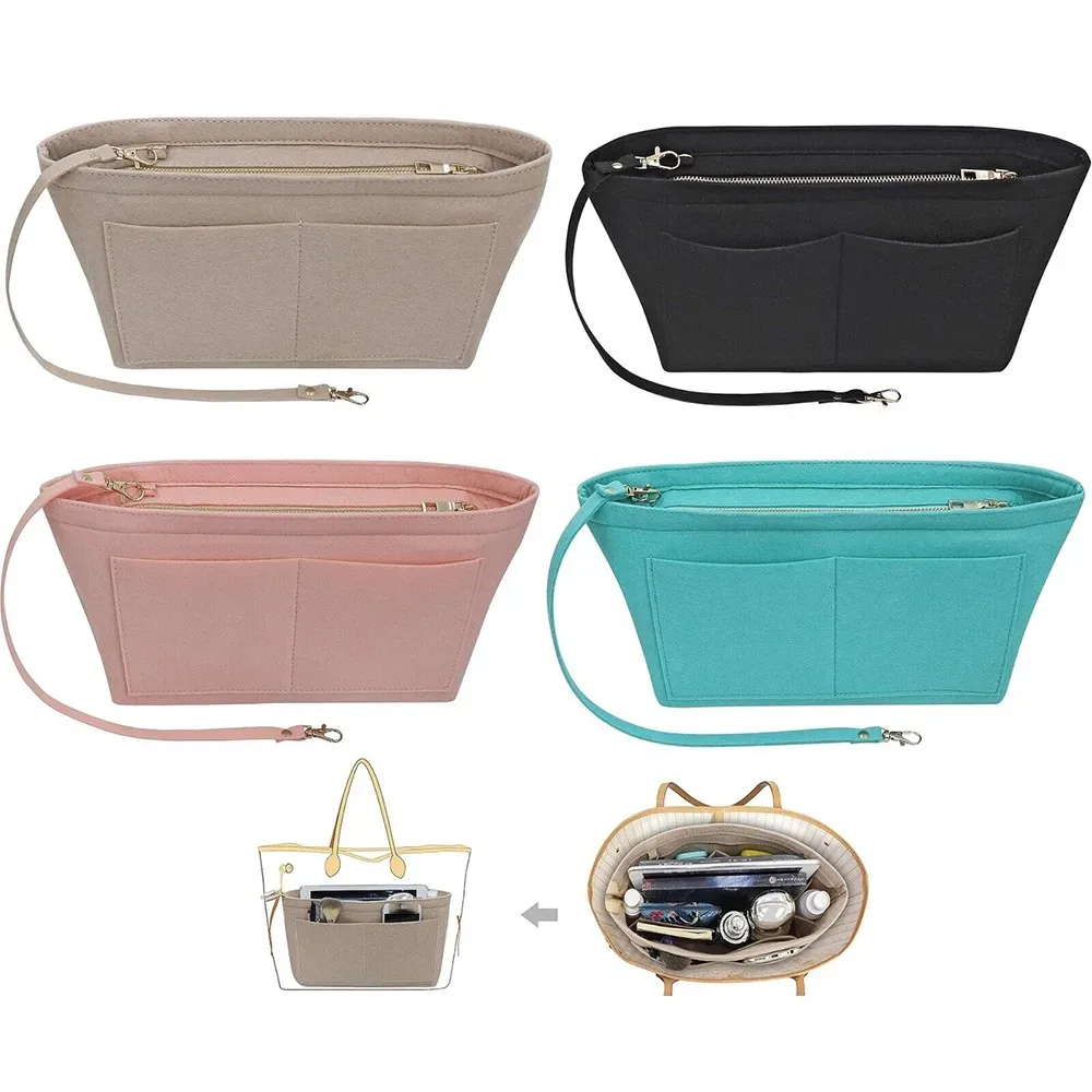 sac fourre-tout en feutre pour femmes, sac à main de voyage portable, sacs à cosmétiques, sac à main à doublure d'insertion, sacs de marque de stockage de poudres