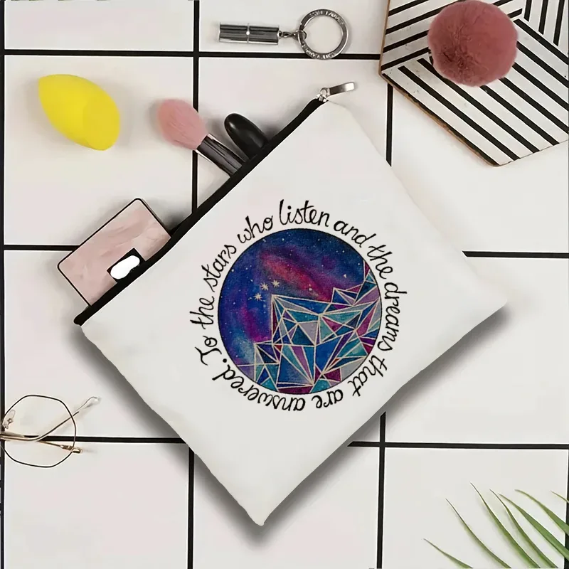 trousse de maquillage en toile velaris, pochette à cosmétiques hello feyredarling fantasy bookish avec fermeture éclair, organisateur de toilette portable pour voyage