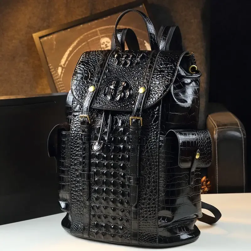 sac à dos en cuir d'alligator grande capacité pour hommes et femmes, idéal pour les voyages, les affaires et les étudiants, sac d'école en cuir pour femmes