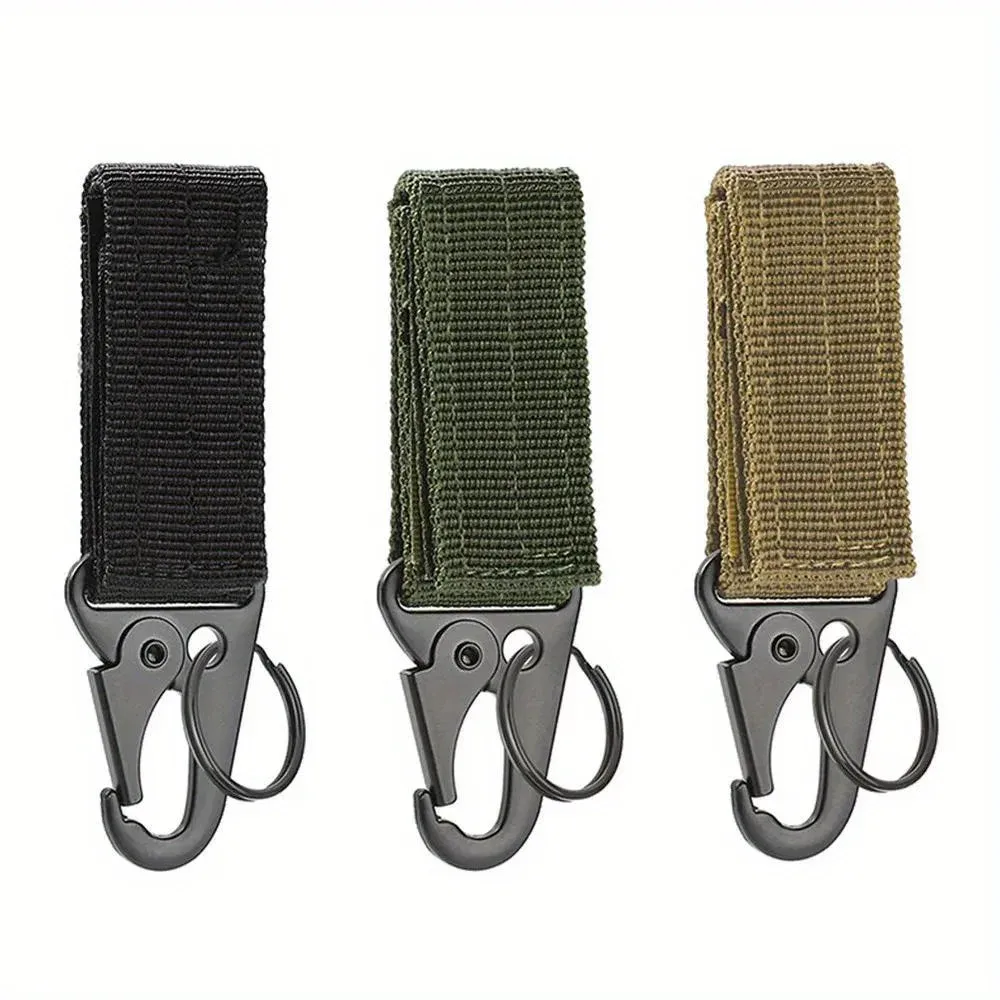 lot de 3 mousquetons tactiques edc pour extérieur, porte-clés en sangle de nylon, support de clés, crochet de ceinture pour sac à dos de camping, boucle de suspension, clip multifonction