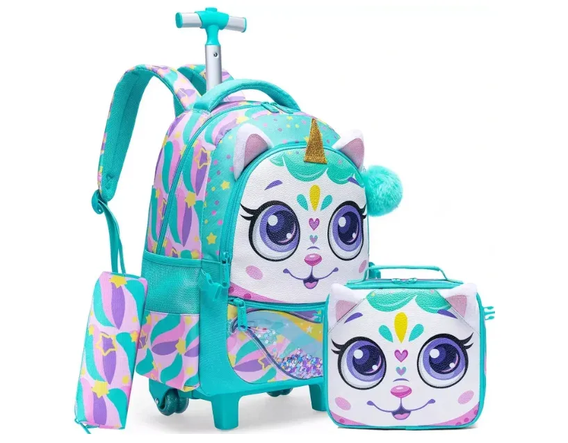 sac de voyage à roulettes pour filles, valise à roulettes pour filles, sac à roulettes pour élèves du primaire, ensemble de sacs à roulettes pour l'école, sac à déjeuner, trousse à crayons