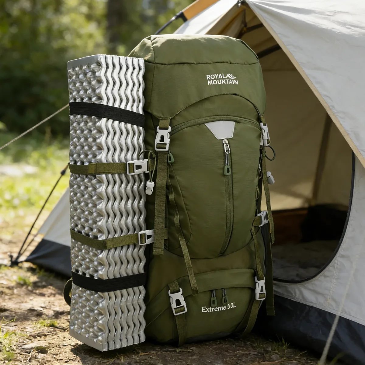 Sac à dos d'escalade extérieur 50L, grande capacité, pour camping et voyage, multifonctionnel, en tissu résistant à l'eau avec housse de pluie