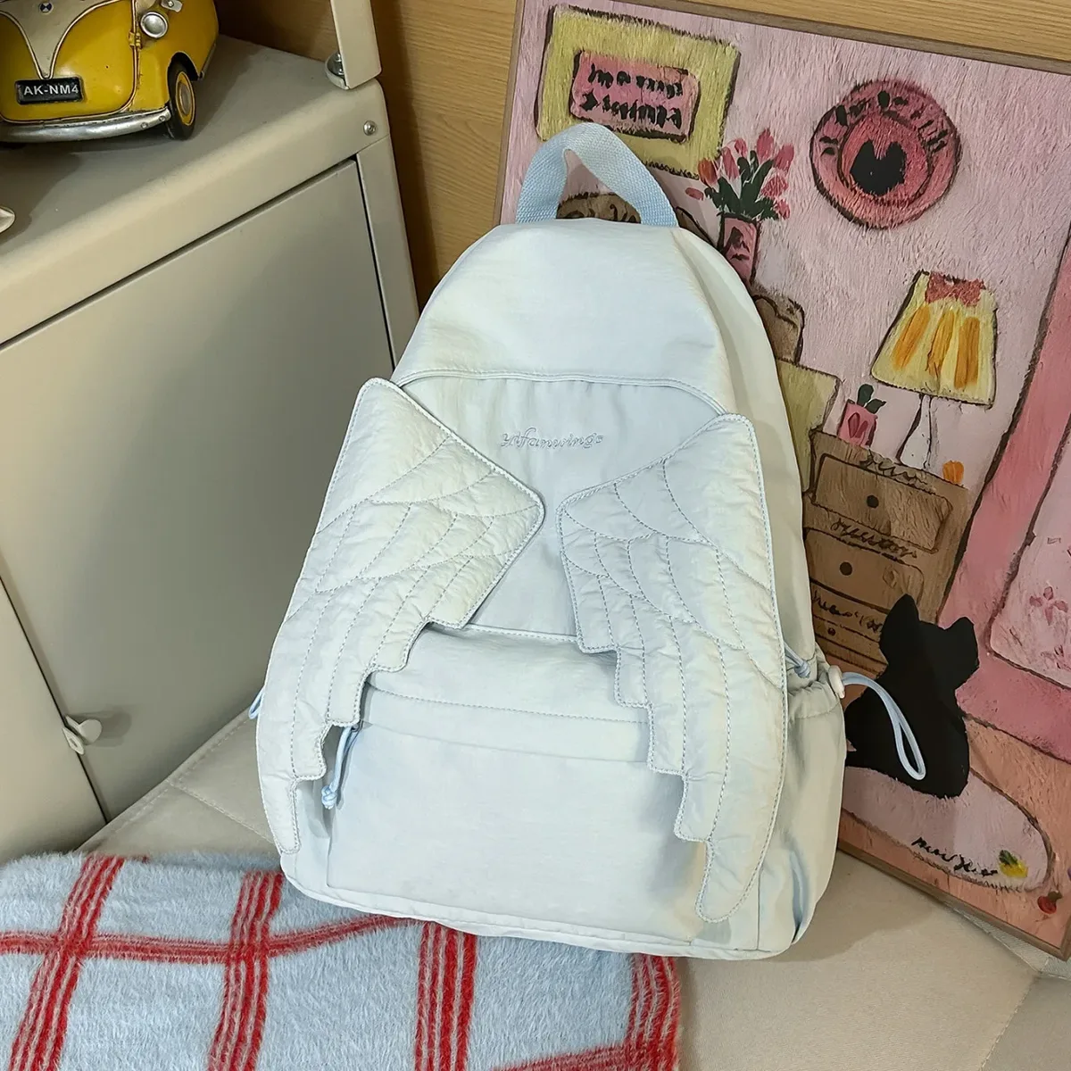 sac à dos aile d'ange y2k en toile, grande capacité, sac d'école, sac de voyage kawaii, léger, couleur unie. ﻿