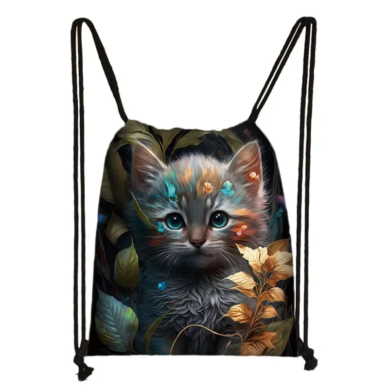 sac à dos imprimé chaton mignon pour femmes, sacs à cordon de serrage chat siamois, sac à bandoulière décontracté pour adolescents, sacs à livres de voyage, porte-chaussures