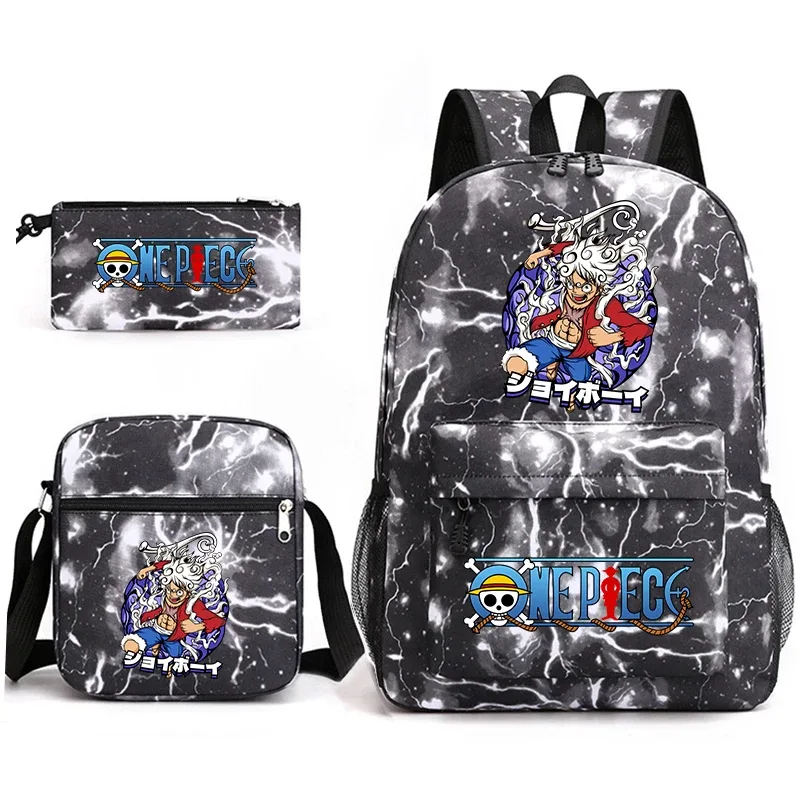 ensemble de sacs à dos d'école imprimés one piece luffy, 3 en 1, sac à bandoulière, trousse à crayons pour garçons, filles, enfants